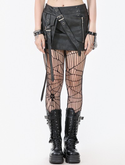 Dark in love Black Gothic Punk Grommet Straps Star Studded Asymmetric Skirt