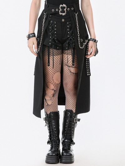 Dark in love Black Gothic Rebel Punk Chain Skirt with Detachable Belt