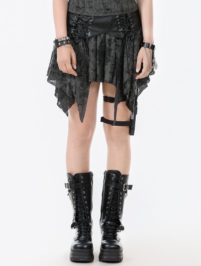 Dark in love Black and Grey Gothic Shattered Butterfly Punk Irregular Short Skirt