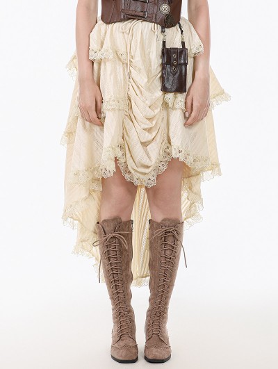 Dark in love Ivory Vintage Steampunk Gothic Ruffled Layered High-Low Skirt
