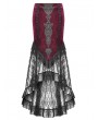 Dark in love Red Glossy Velvet Lace Trim High-Low Gothic Fishtail Skirt