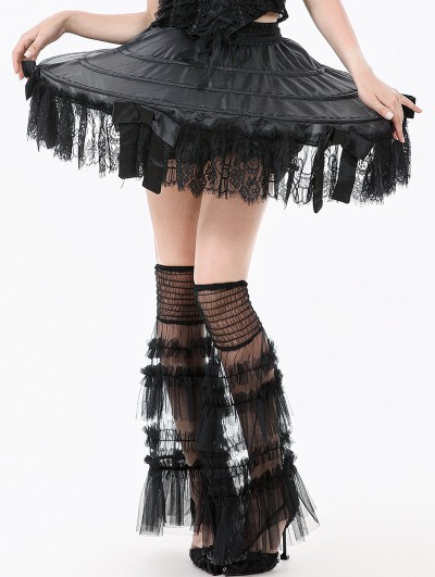 Dark in love Black Gothic Ballet Bow Detail Lace Trim Petticoat Skirt
