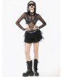 Dark in love Black Gothic Punk D-Ring Tie Up Mesh Layered Mini Skirt