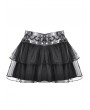 Dark in love Black Gothic Punk D-Ring Tie Up Mesh Layered Mini Skirt
