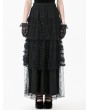 Dark in love Black Gothic Polka Dot Ruched Mesh Tiered Lace Long Skirt
