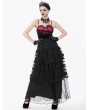 Dark in love Black Gothic Polka Dot Ruched Mesh Tiered Lace Long Skirt
