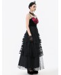 Dark in love Black Gothic Polka Dot Ruched Mesh Tiered Lace Long Skirt