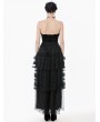 Dark in love Black Gothic Polka Dot Ruched Mesh Tiered Lace Long Skirt