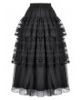 Dark in love Black Gothic Polka Dot Ruched Mesh Tiered Lace Long Skirt