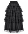 Dark in love Black Gothic Polka Dot Ruched Mesh Tiered Lace Long Skirt