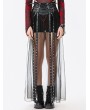 Dark in love Black Gothic Rebel Leather Spliced Mesh Slit Maxi Skirt