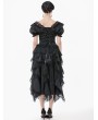 Dark in love Black Gothic Irregular Layered Fluffy Chiffon Lace Skirt