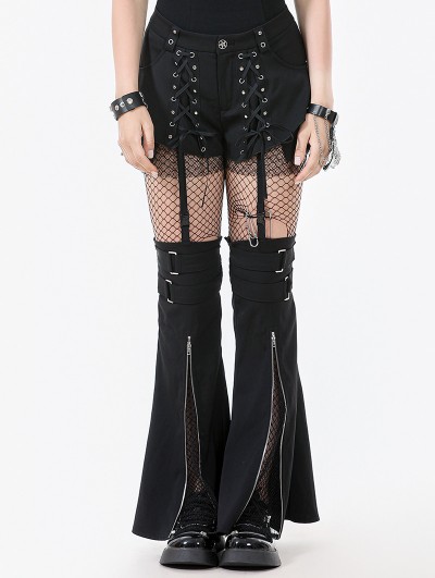 Dark in love Black Gothic Punk Convertible Shorts with Zipper Legs