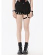 Dark in love Black Gothic Asymmetric Rivet Punk Shorts with Leg Strap