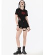Dark in love Black Gothic Asymmetric Rivet Punk Shorts with Leg Strap
