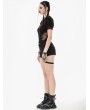 Dark in love Black Gothic Asymmetric Rivet Punk Shorts with Leg Strap