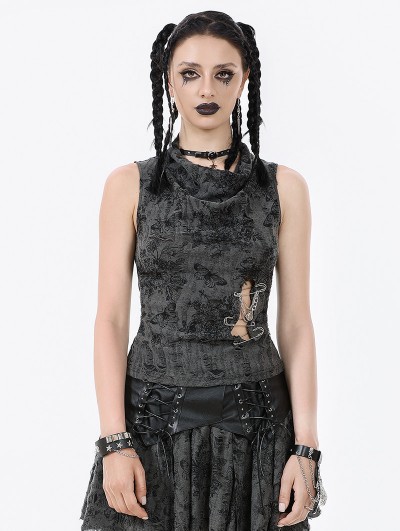 Dark in love Grey Gothic Punk Distressed Rebel Chic Sleeveless Top for Women