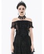 Dark in love Black Gothic Off-Shoulder Floral Lace Ruffled Top for Women