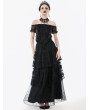 Dark in love Black Gothic Off-Shoulder Floral Lace Ruffled Top for Women