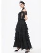 Dark in love Black Gothic Off-Shoulder Floral Lace Ruffled Top for Women