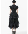 Dark in love Black Vintage Gothic Hollow Out Lace Trim Jacquard Top for Women