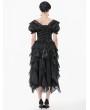 Dark in love Black Gothic Romantic Rococo Lace Short Sleeve Top for Women
