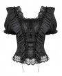 Dark in love Black Gothic Romantic Rococo Lace Short Sleeve Top for Women