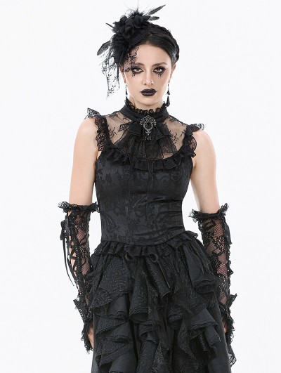 Dark in love Black Gothic Baroque Lace Panel Tassel Sleeveless Top for Women