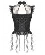 Dark in love Black Gothic Baroque Lace Panel Tassel Sleeveless Top for Women