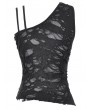 Dark in love Black Gothic Punk Asymmetrical Ripped Punk Cut-Out Top for Women