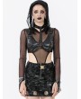 Dark in love Black Gothic Long Sleeve Finger Loop Hooded Mesh Bodysuit