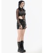Dark in love Black Gothic Long Sleeve Finger Loop Hooded Mesh Bodysuit