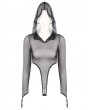 Dark in love Black Gothic Long Sleeve Finger Loop Hooded Mesh Bodysuit