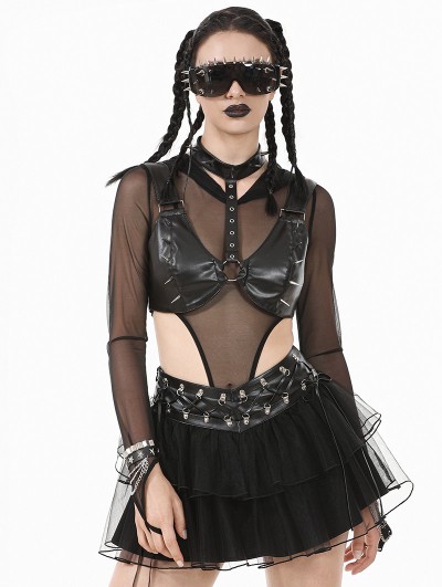 Dark in love Black Gothic Metal Studded Punk Bra Top for Women