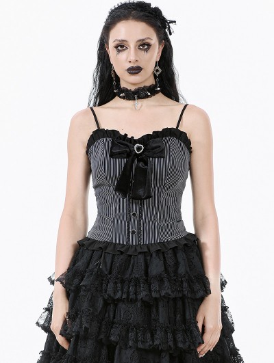 Dark in love Grey Gothic Striped Bowknot Cami Top for Women