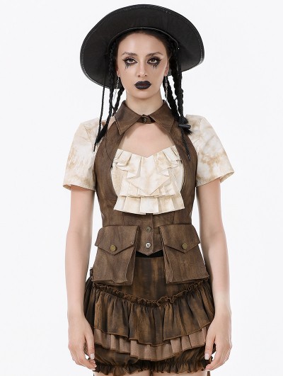 Dark in love Brown Steampunk Underbust Halter Utility Cargo Vest for Women