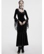 Punk Rave Black Gothic Velvet Long Sleeve Fishtail Maxi Dress