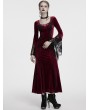 Punk Rave Red Gothic Velvet Long Sleeve Fishtail Maxi Dress