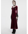 Punk Rave Red Gothic Velvet Long Sleeve Fishtail Maxi Dress