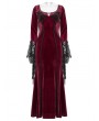 Punk Rave Red Gothic Velvet Long Sleeve Fishtail Maxi Dress