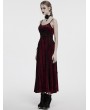 Punk Rave Red Gothic Embroidered Velvet Slip Long Party Dress