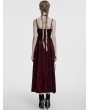 Punk Rave Red Gothic Embroidered Velvet Slip Long Party Dress