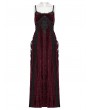 Punk Rave Red Gothic Embroidered Velvet Slip Long Party Dress