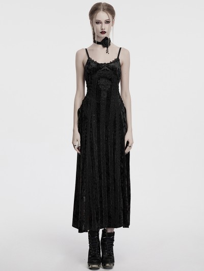 Punk Rave Black Gothic Embroidered Velvet Slip Long Party Dress
