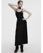 Punk Rave Black Gothic Embroidered Velvet Slip Long Party Dress