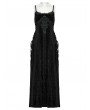 Punk Rave Black Gothic Embroidered Velvet Slip Long Party Dress