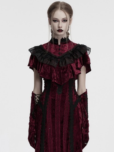 Punk Rave Red Gothic Retro Lace Embroidered Velvet Shawl for Women