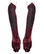 Punk Rave Red Gothic Retro Embroidered Velvet Gloves for Women
