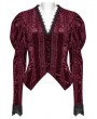 Punk Rave Red Gothic Lace Embroidered Velvet Gigot Sleeve Shirt for Women