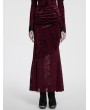Punk Rave Red Gothic Elegant Velvet Lace Asymmetrical Fishtail Skirt